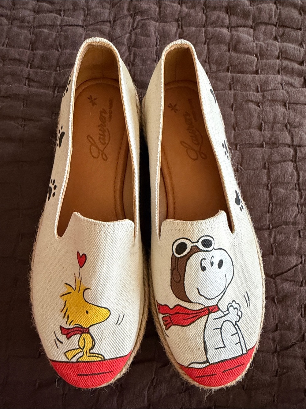 Woodstock & Snoopy Canvas Slip-On Shoes in Cream and Red